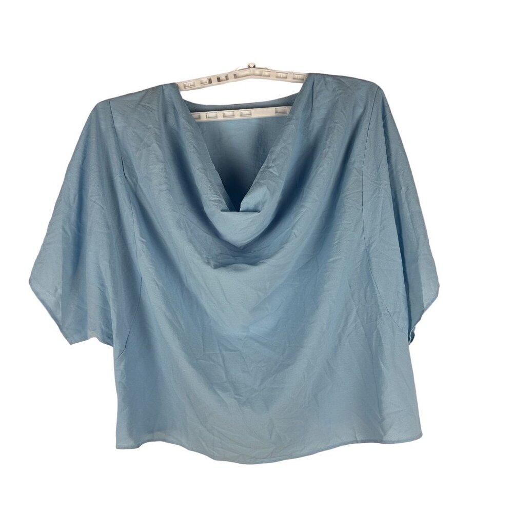 Womens Cowl Neck Blue Blouse Size Medium 96% Polyester & 4% Spandex